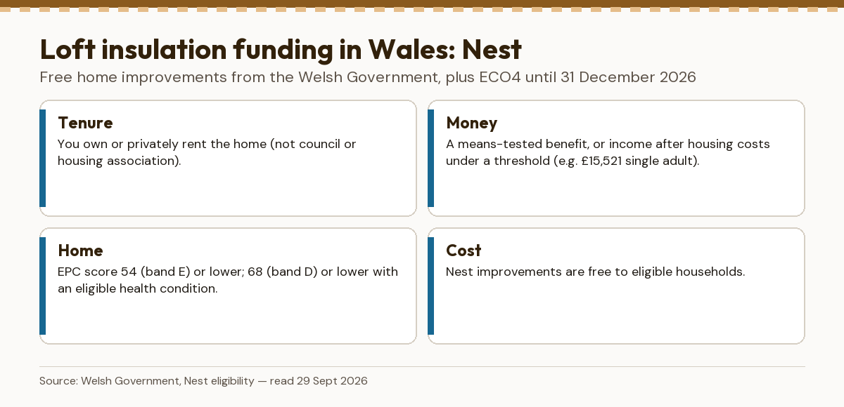 Nest eligibility in Wales: tenure, money test, EPC score and cost to eligible households
